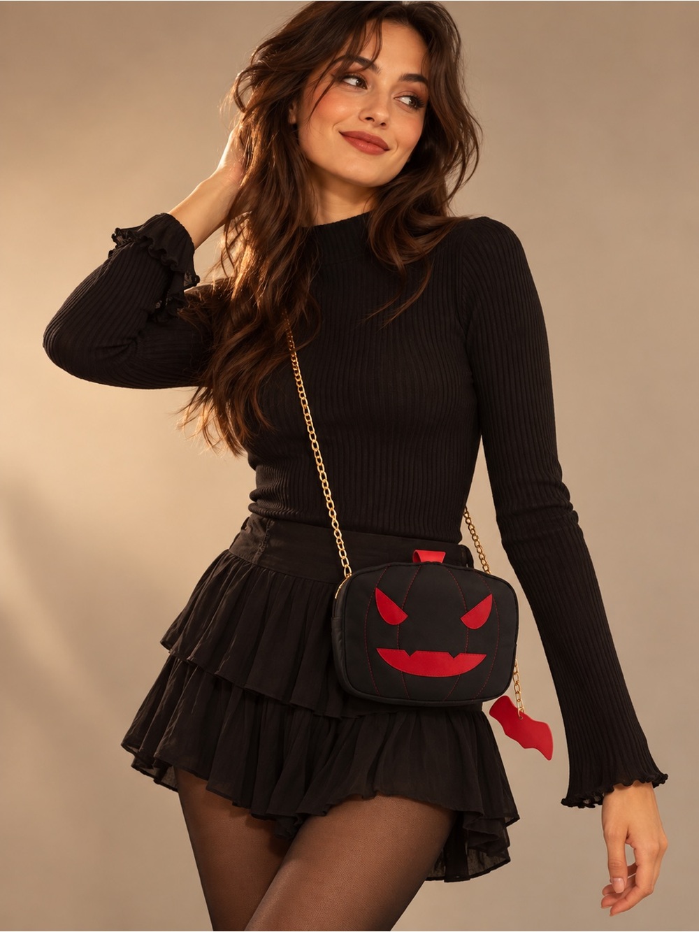 A70.Halloween Pumpkin Shaped Zip Gothic Crossbody Bag